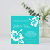 ビーチ結婚式の招待状のハイビスカスの花の青 招待状 (スタンド正面)