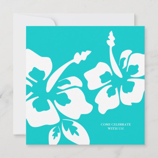 ビーチ結婚式の招待状のハイビスカスの花の青 招待状 (裏面)