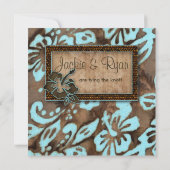 ビーチ結婚式の招待状のハイビスカス茶色がかった鋼色 招待状 (裏面)