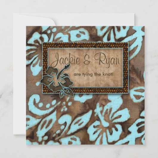 ビーチ結婚式の招待状のハイビスカス茶色がかった鋼色 招待状 (裏面)