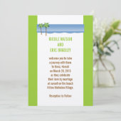 ビーチ結婚式の招待状のヤシの木のクリームの緑 招待状 (スタンド正面)