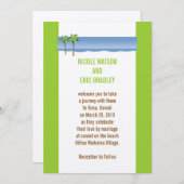 ビーチ結婚式の招待状のヤシの木のクリームの緑 招待状 (正面/裏面)