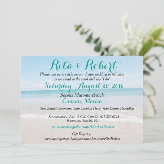 ビーチ結婚式の招待状-海Iの芸術の背部 招待状 (スタンド正面)