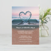 ビーチ結婚式の招待、愛のハート 招待状 (スタンド正面)