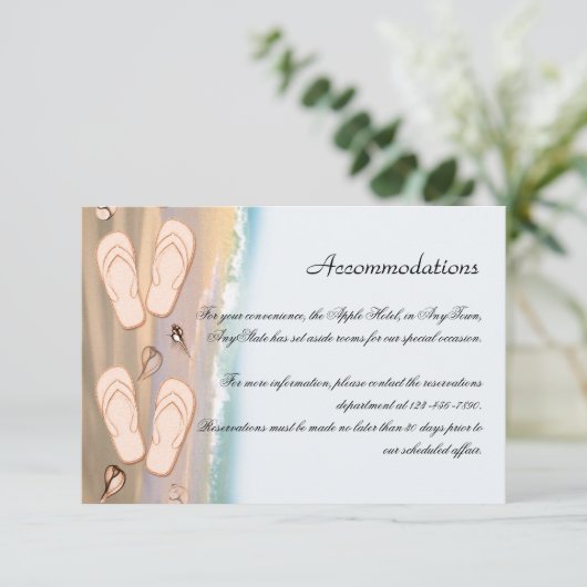 ビーチ結婚式の挿入物のビーチサンダル エンクロージャーカード (スタンド正面)