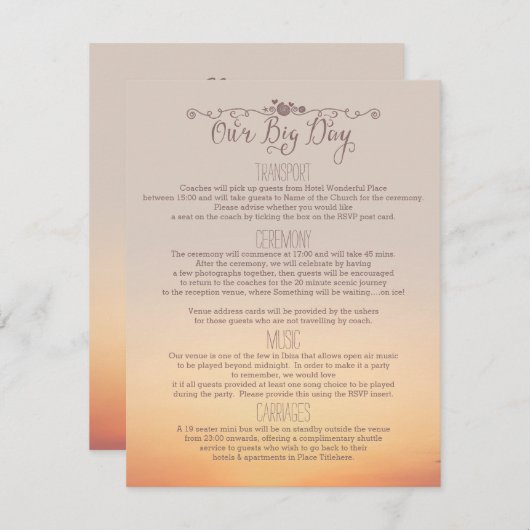 ビーチ結婚式の挿入物"私達の大きい日" エンクロージャーカード (正面/裏面)