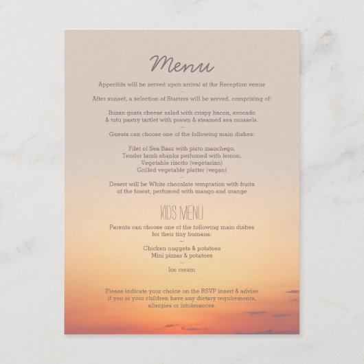 ビーチ結婚式の挿入物"私達の大きい日" エンクロージャーカード (裏面)