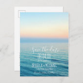 ビーチ結婚式の日没の日付の保存 案内ポストカード (正面/裏面)