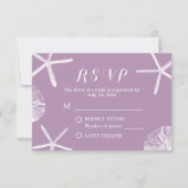 ビーチ結婚式の紫色のヒトデ及び砂ドルRSVP 出欠カード (正面)