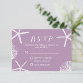 ビーチ結婚式の紫色のヒトデ及び砂ドルRSVP 出欠カード (スタンド正面)