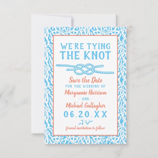 ビーチ結婚式の結び目のサンゴ航海のの写真 セーブザデート (正面)