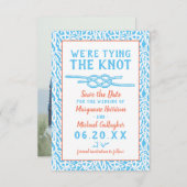 ビーチ結婚式の結び目のサンゴ航海のの写真 セーブザデート (正面/裏面)