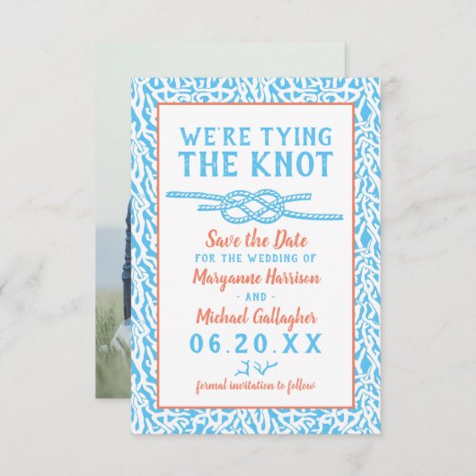 ビーチ結婚式の結び目のサンゴ航海のの写真 セーブザデート (正面/裏面)