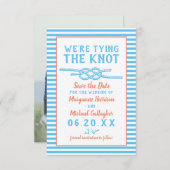 ビーチ結婚式の結び目の写真航海のストライプの結び セーブザデート (正面/裏面)