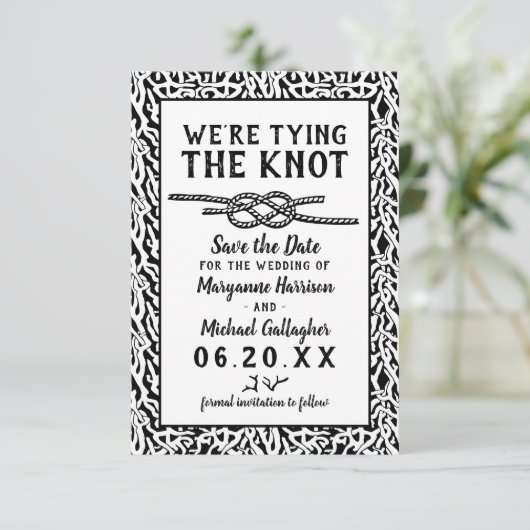 ビーチ結婚式の結び目の珊瑚の写真モダン セーブザデート (スタンド正面)