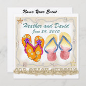 ビーチ結婚式の顧客改訂 招待状 (正面/裏面)