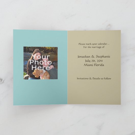 ビーチ結婚式または宛先の日付の保存 案内状 (内部)