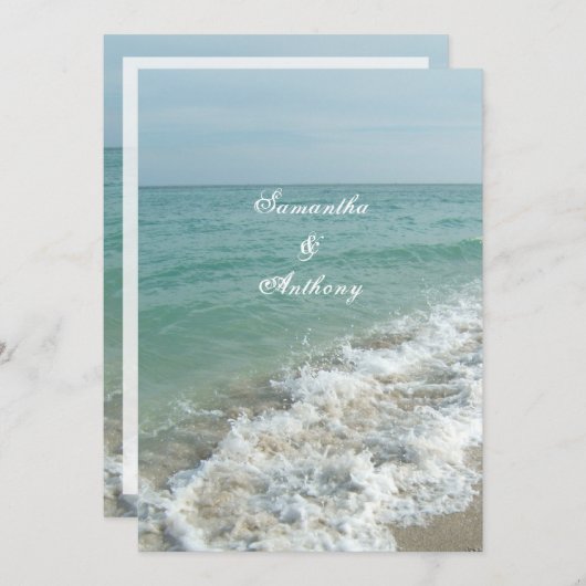 ビーチ結婚式または宛先ウェディングブルー海 招待状 (正面/裏面)