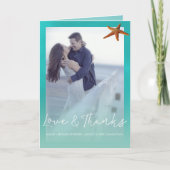 ビーチ結婚式アクアブルーのヒトデ感謝していィーの写真 サンキューカード (正面)