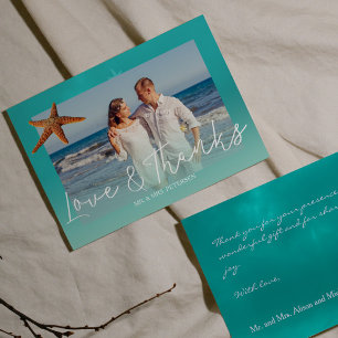 ビーチ結婚式アクアブルーのヒトデ感謝していィーの写真 サンキューカード