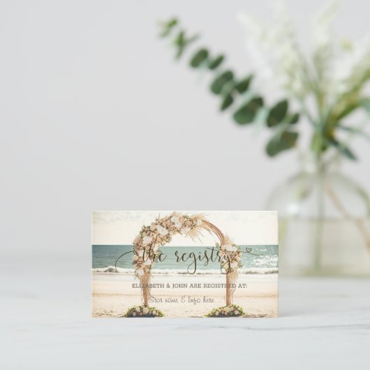 ビーチ結婚式アーバーバラ結婚ズレジストリ エンクロージャーカード (スタンド正面)