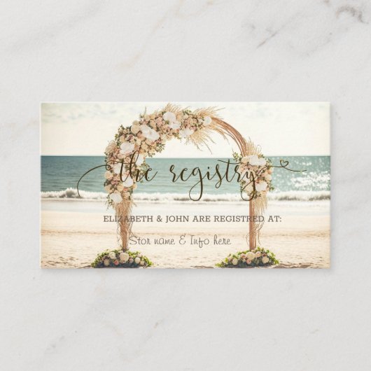ビーチ結婚式アーバーバラ結婚ズレジストリ エンクロージャーカード (正面)