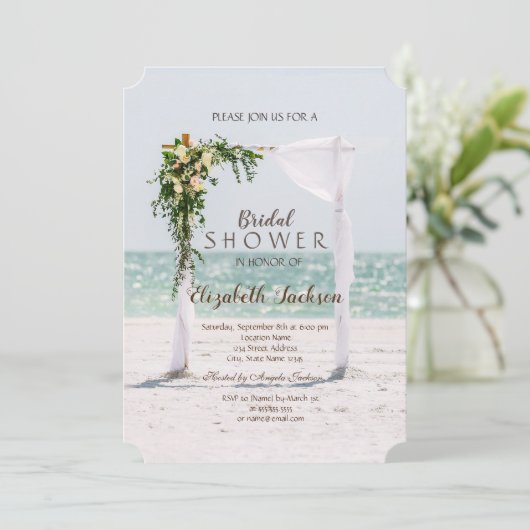 ビーチ結婚式アーバーフローラブライダルシャワー 招待状 (スタンド正面)