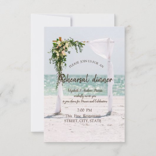 ビーチ結婚式アーバーフローラリハーサルディナー 招待状 (正面)