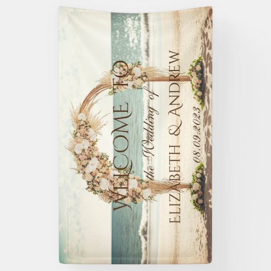 ビーチ結婚式アーバーロセ結婚スルの旗 横断幕 (縦)