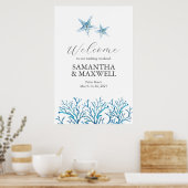 ビーチ結婚式ウィークエンドウェルカムサインヒトデ ポスター (キッチン)