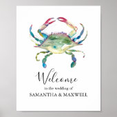 ビーチ結婚式ウェルカムサインウォーターカラーカニ ポスター (正面)