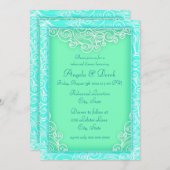 ビーチ結婚式ウェーブデザインリハーサルディナー 招待状 (正面/裏面)