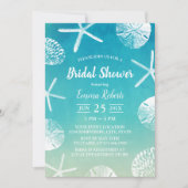 ビーチ結婚式ウォーターカラーシーシェルブライダルシャワー 招待状 (正面)