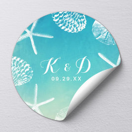 ビーチ結婚式ウォーターカラーシーシェル結婚式の引き出物 ラウンドシール