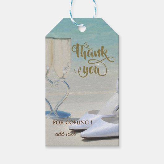 ビーチ結婚式エレガントガラス、ハイヘルズありがとう ギフトタグ (正面)