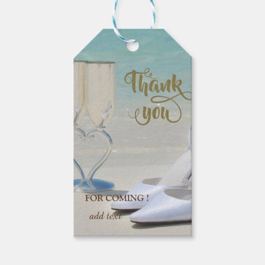 ビーチ結婚式エレガントガラス、ハイヘルズありがとう ギフトタグ (正面)