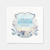 ビーチ結婚式エレガントクレストコースタルシック スタンダードカクテルナプキン (正面)