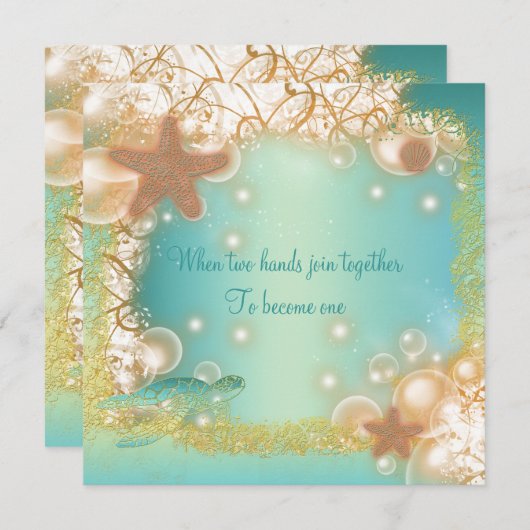 ビーチ結婚式エレガントパーティーテーマ 招待状 (正面/裏面)