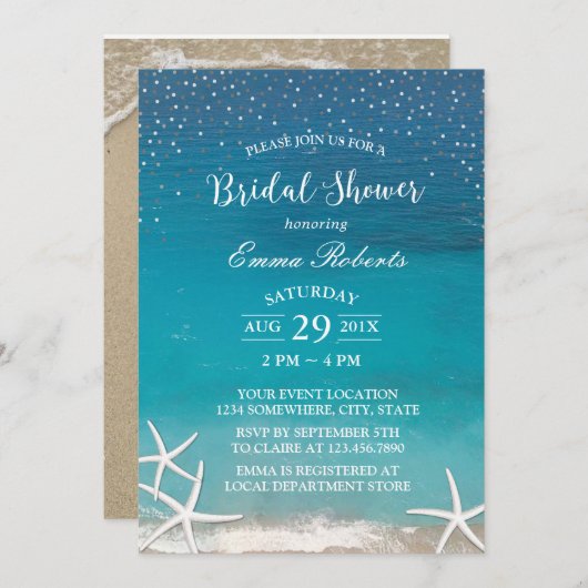 ビーチ結婚式エレガントヒトデブライダルシャワー 招待状 (正面/裏面)