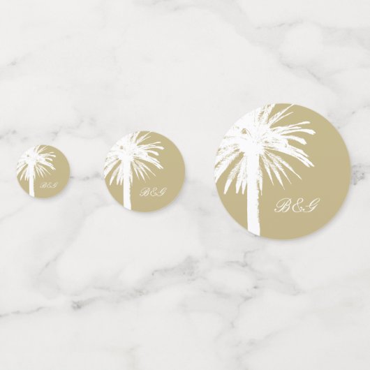 ビーチ結婚式エレガントヤシの木モノグラム表 コンフェッティ (裏面)