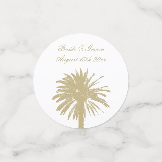 ビーチ結婚式エレガントヤシの木モノグラム表 コンフェッティ (スモール正面)