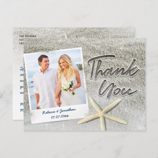 ビーチ結婚式エレガント写真ありがとうポストカード 案内ポストカード (正面/裏面)