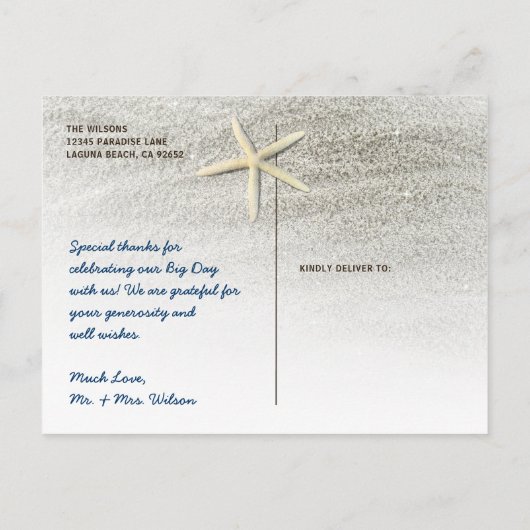 ビーチ結婚式エレガント写真ありがとうポストカード 案内ポストカード (裏面)