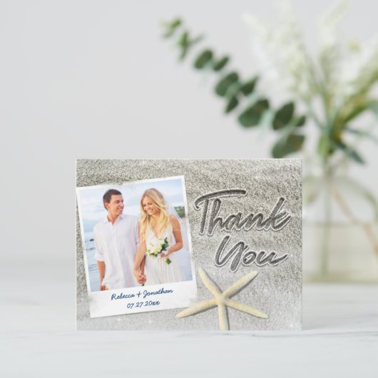 ビーチ結婚式エレガント写真ありがとうポストカード 案内ポストカード (スタンド正面)