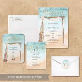 ビーチ結婚式オンラインRSVP QRコード エンクロージャーカード