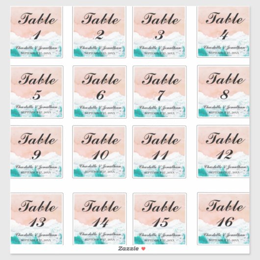 ビーチ結婚式カスタム表の番号 シール (シート)