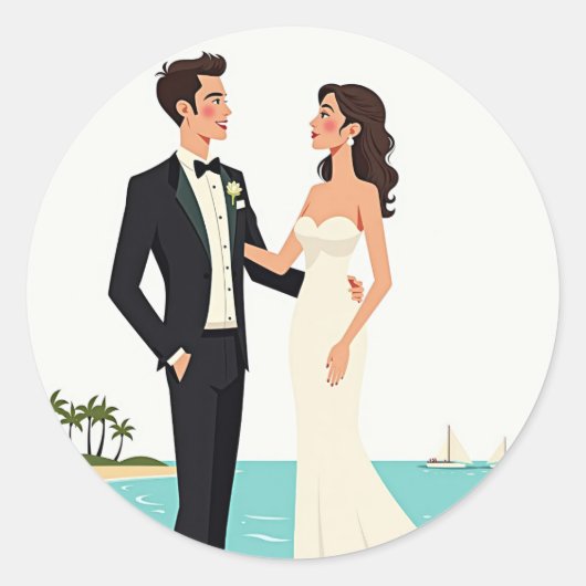 ビーチ結婚式カップルのシール ラウンドシール (正面)