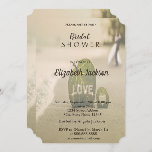 ビーチ結婚式カップル、ラブブライダルシャワー 招待状 (正面/裏面)