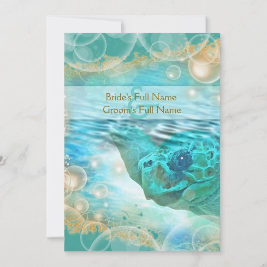 ビーチ結婚式カメブルーアイボリー 招待状 (正面)