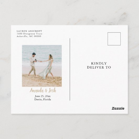 ビーチ結婚式カレンダー日付の写真の保存 ポストカード (裏面)